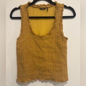 Marciano Los Angeles Textured Fringe Tank Top Mustard Yellow XS